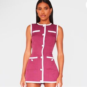 NWT prettylittlething Burgundy Pearl Button Woven Romper size 4